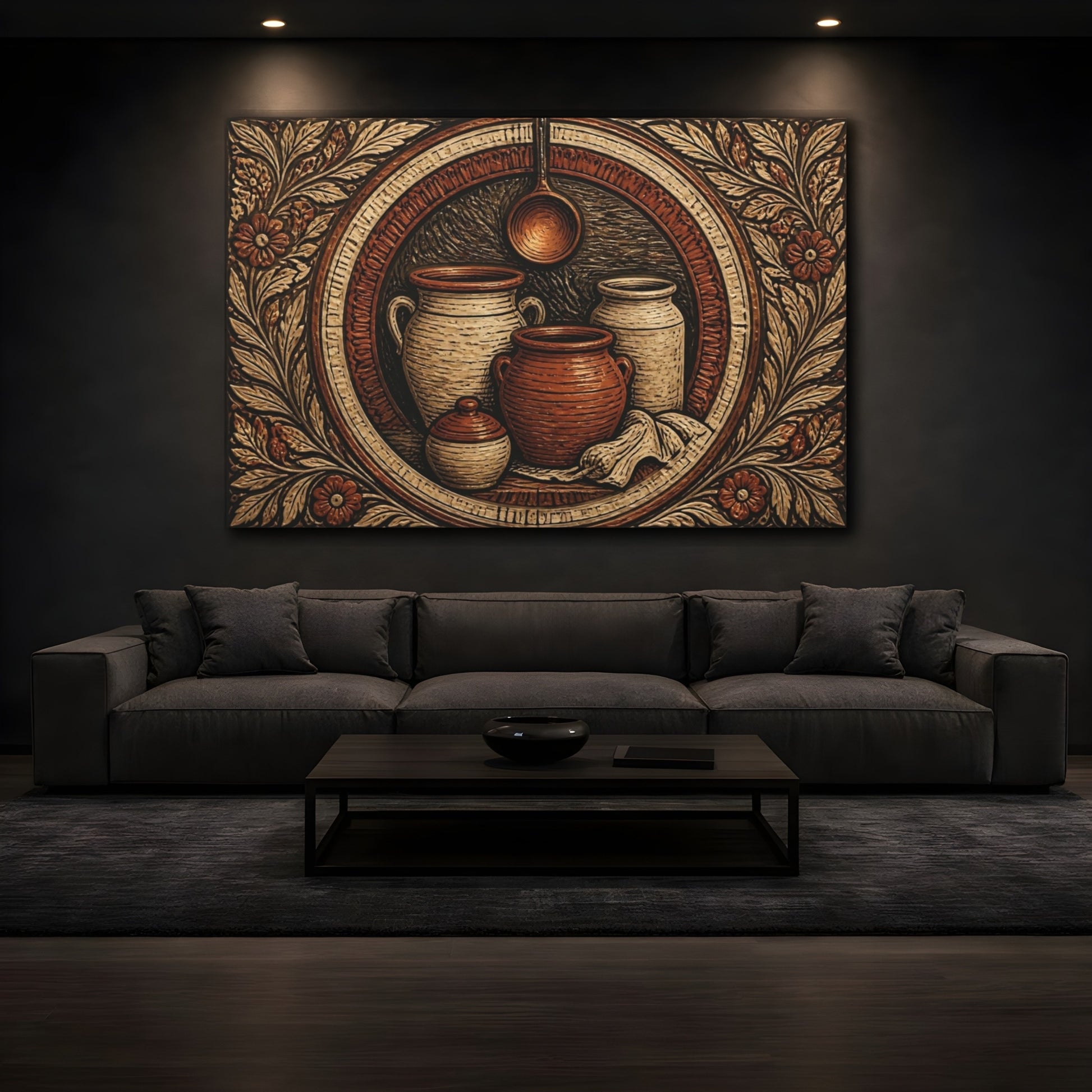 Mockup 3. Rustic Crocks And Ladle shown as canvas print