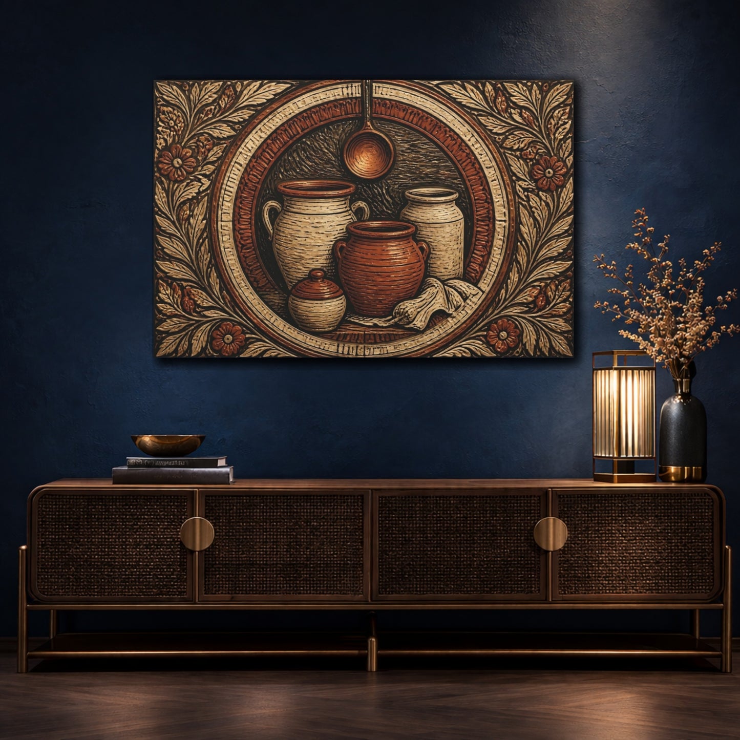 Mockup 4. Rustic Crocks And Ladle shown as canvas print