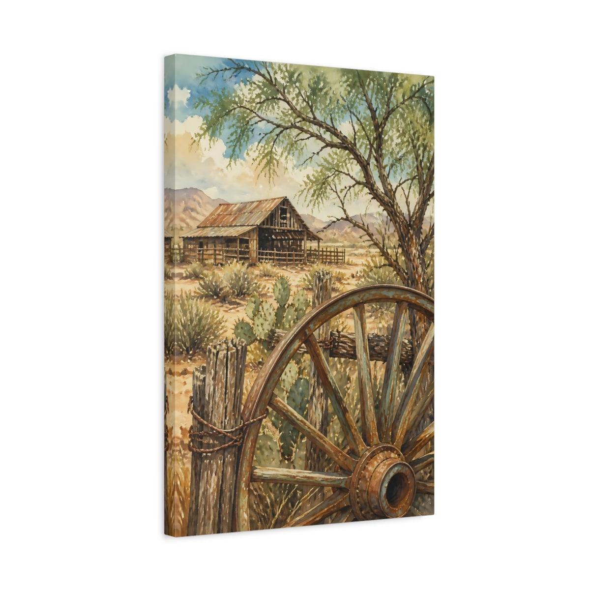 Side Mockup 3. Rustic Desert Barn shown as canvas print