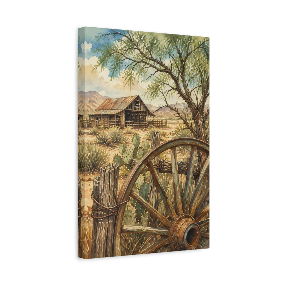 Side Mockup 4. Rustic Desert Barn shown as canvas print