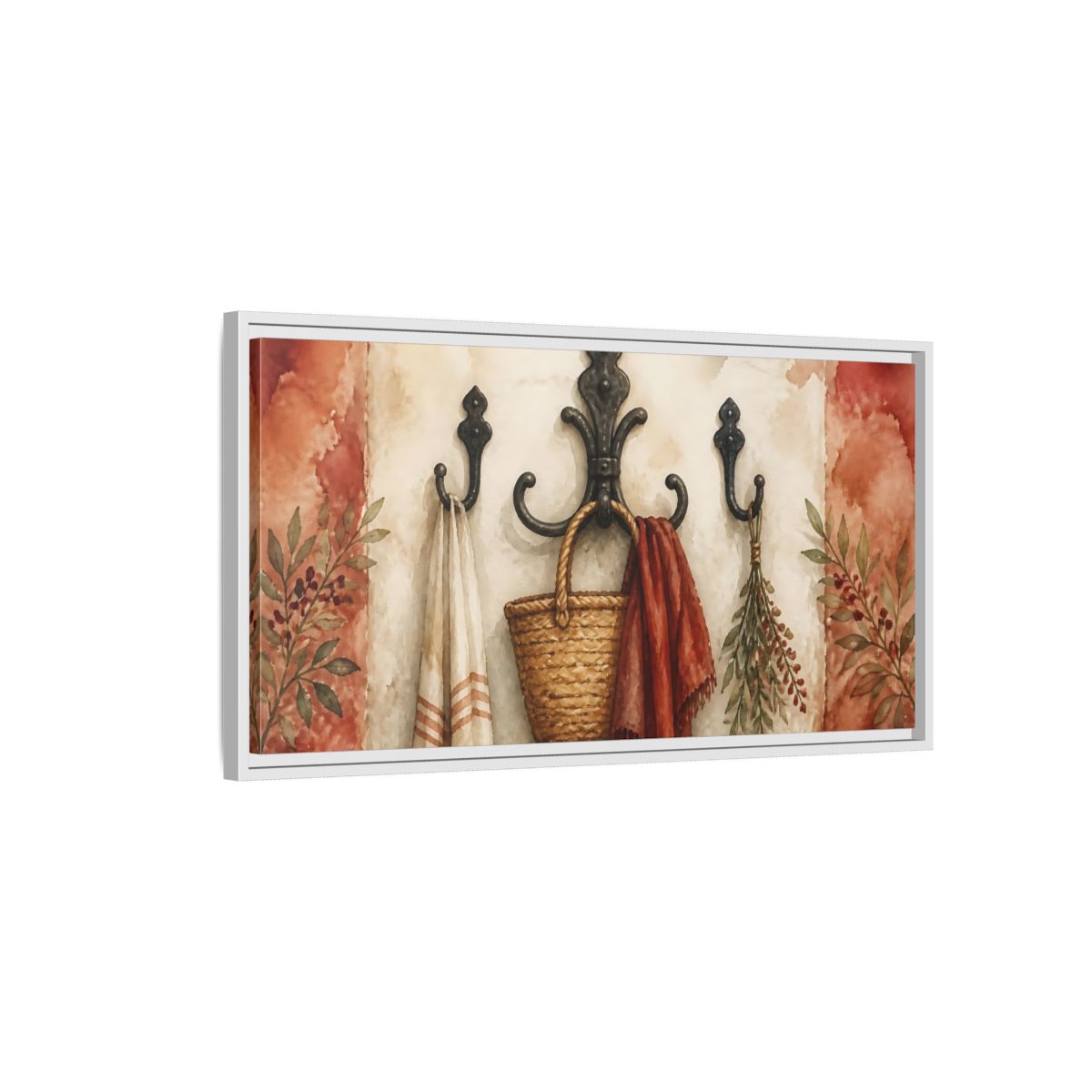 Side Mockup 1. Rustic Entryway Hooks shown as framed canvas print