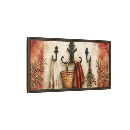 Main Mockup. Rustic Entryway Hooks shown as framed canvas print