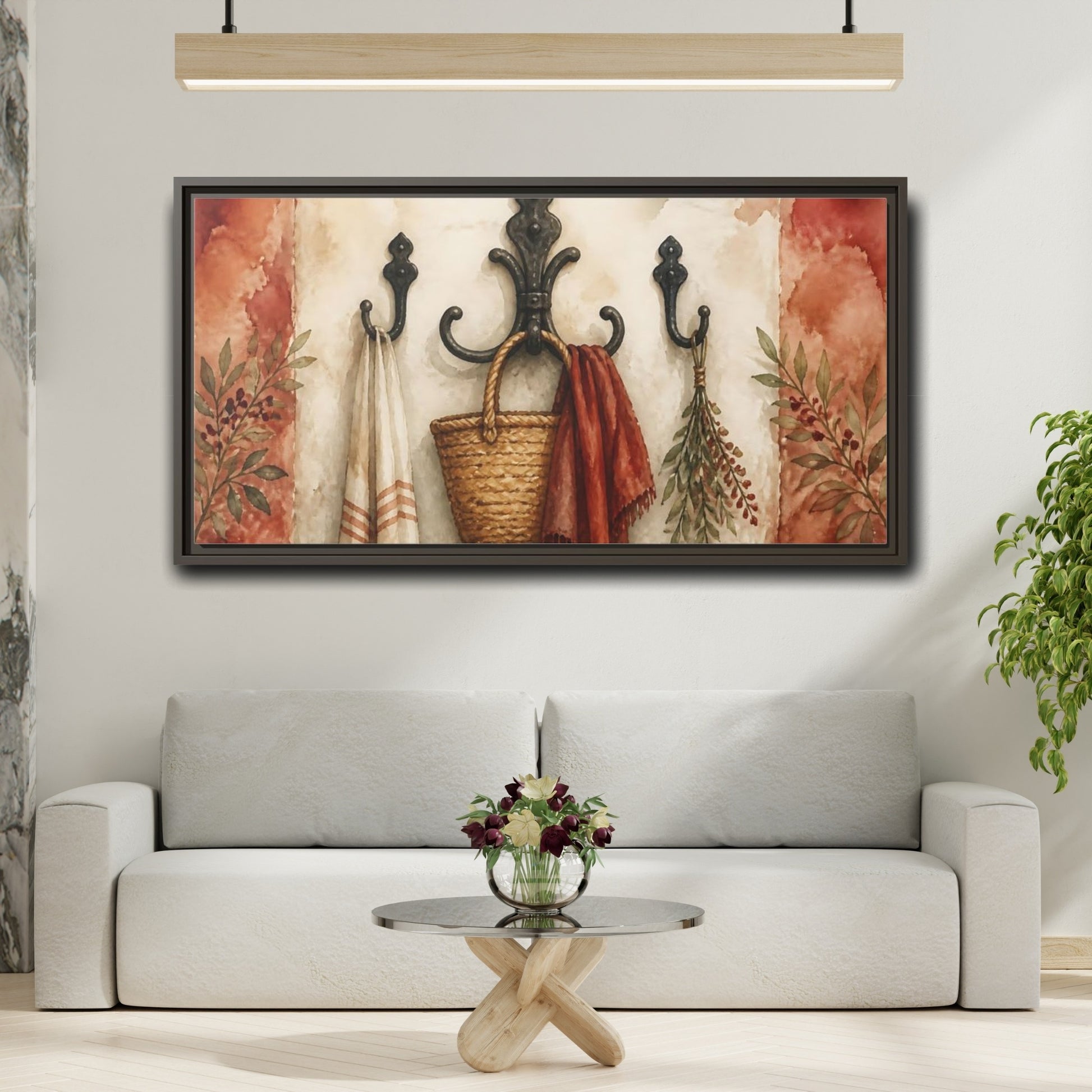 Mockup 2. Rustic Entryway Hooks shown as framed canvas print