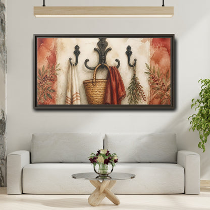 Mockup 2. Rustic Entryway Hooks shown as framed canvas print