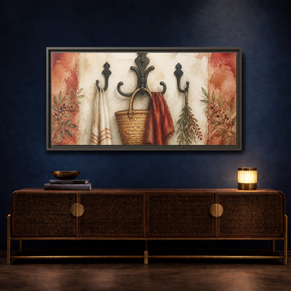 Mockup 4. Rustic Entryway Hooks shown as framed canvas print