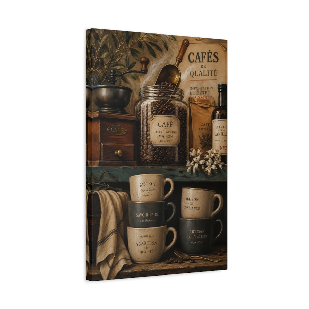 Side Mockup 3. Rustic French Coffee Scene shown as canvas print