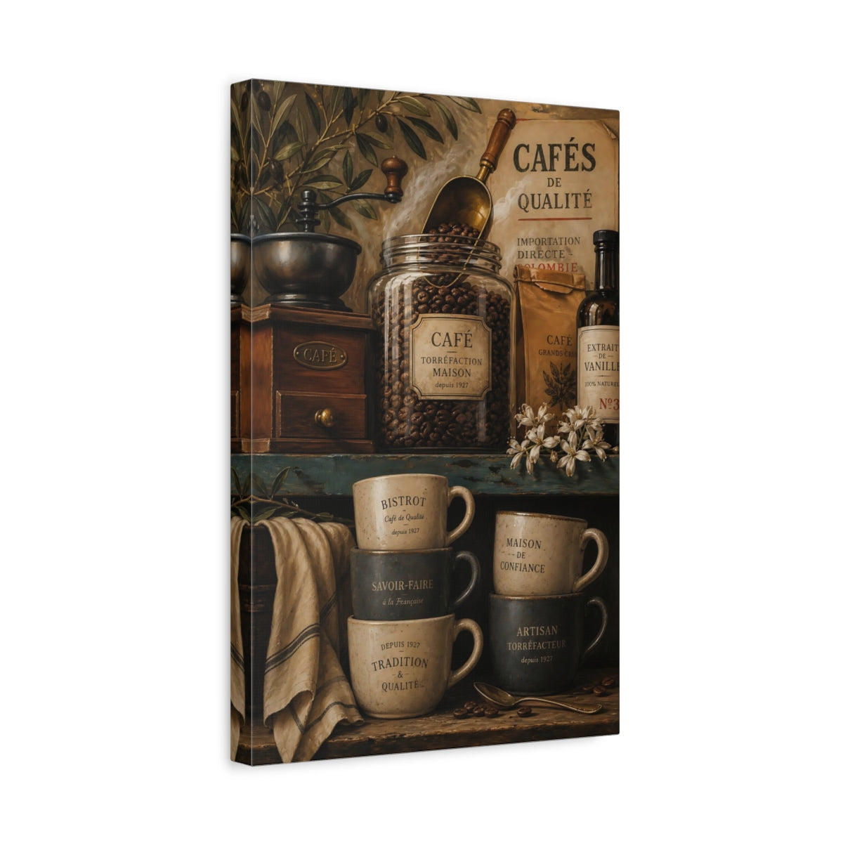 Side Mockup 4. Rustic French Coffee Scene shown as canvas print
