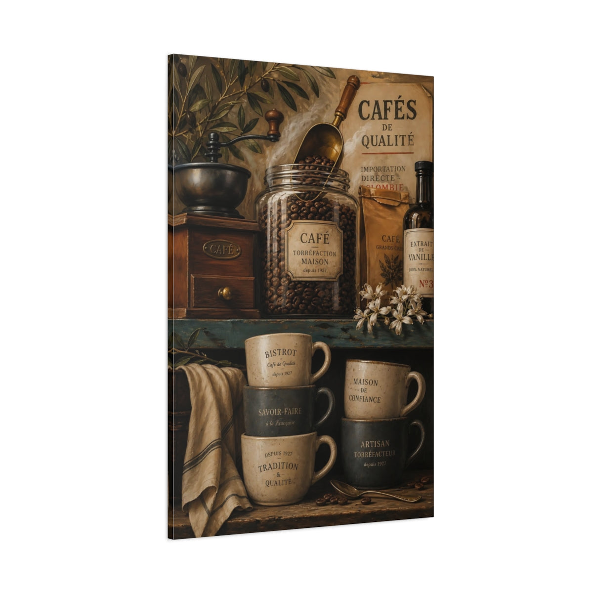Side Mockup 1. Rustic French Coffee Scene shown as canvas print