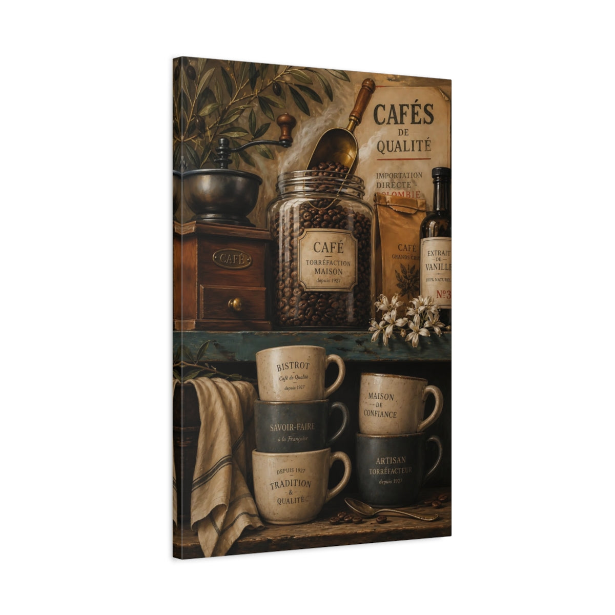 Side Mockup 2. Rustic French Coffee Scene shown as canvas print