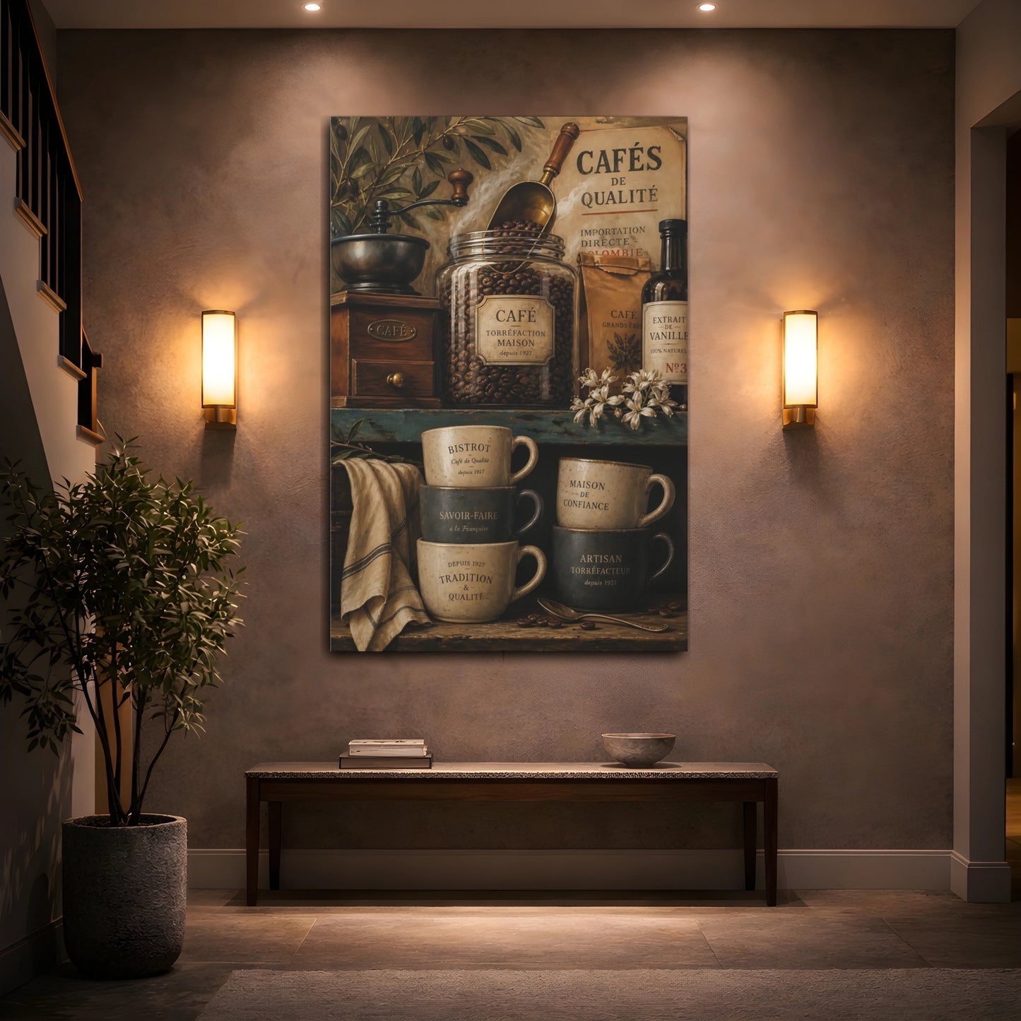 Mockup 2. Rustic French Coffee Scene shown as canvas print
