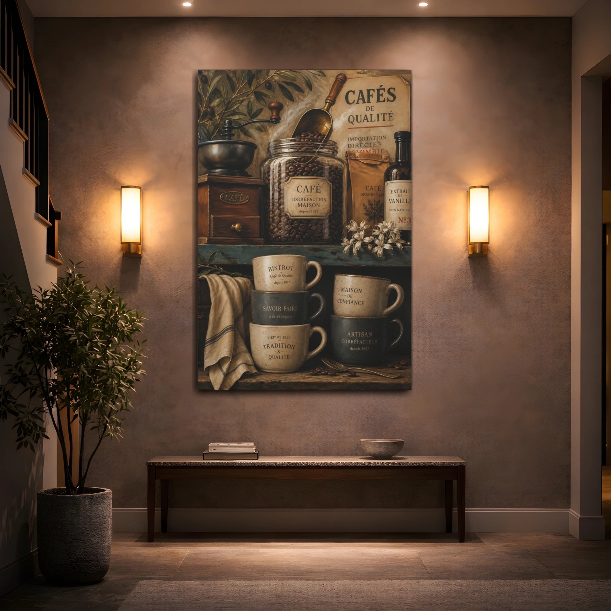 Mockup 2. Rustic French Coffee Scene shown as canvas print