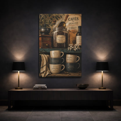 Mockup 3. Rustic French Coffee Scene shown as canvas print