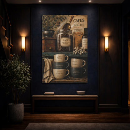 Mockup 4. Rustic French Coffee Scene shown as canvas print