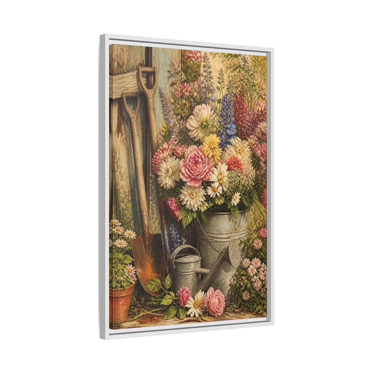 Side Mockup 10. Rustic Garden Bouquet shown as framed canvas print