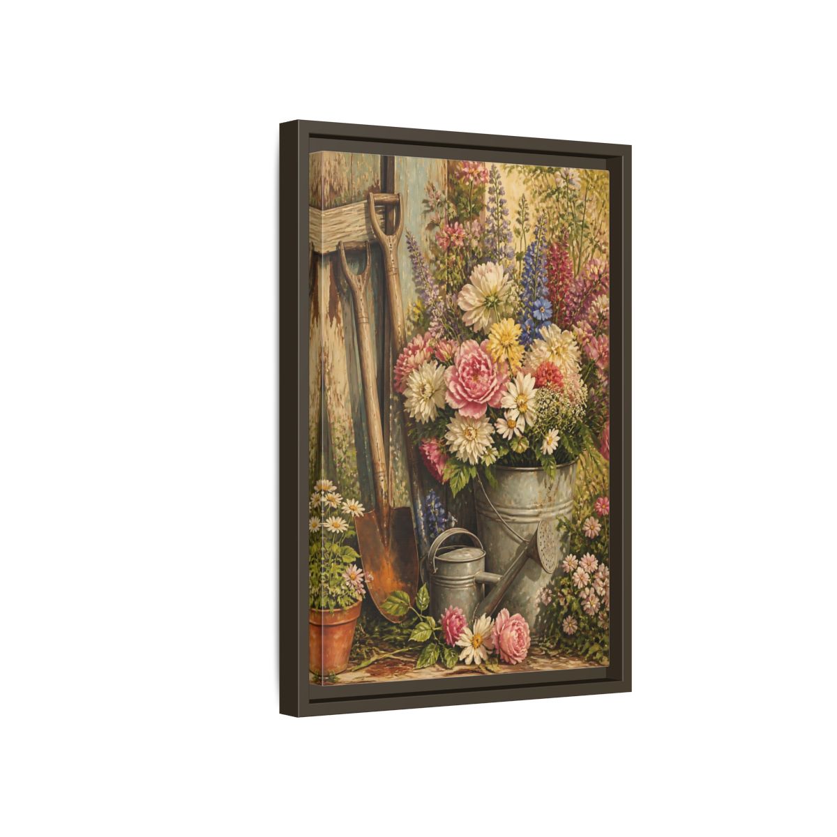 Side Mockup 5. Rustic Garden Bouquet shown as framed canvas print