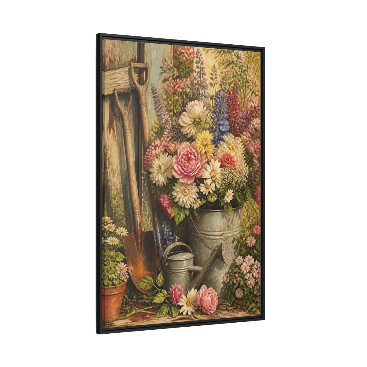 Side Mockup 12. Rustic Garden Bouquet shown as framed canvas print