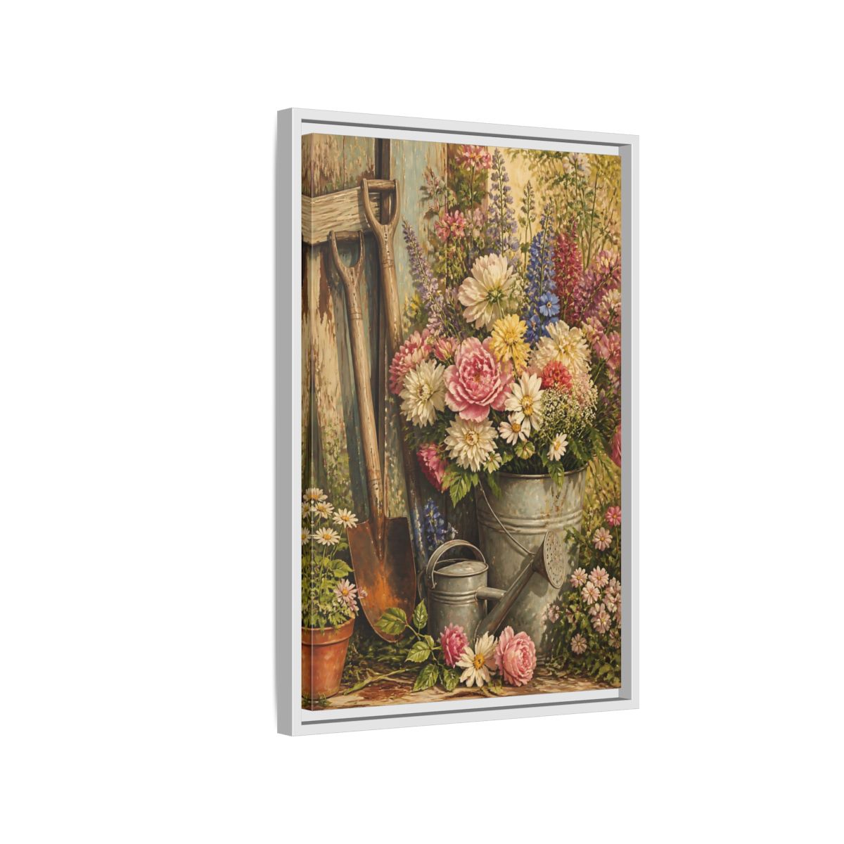 Side Mockup 1. Rustic Garden Bouquet shown as framed canvas print