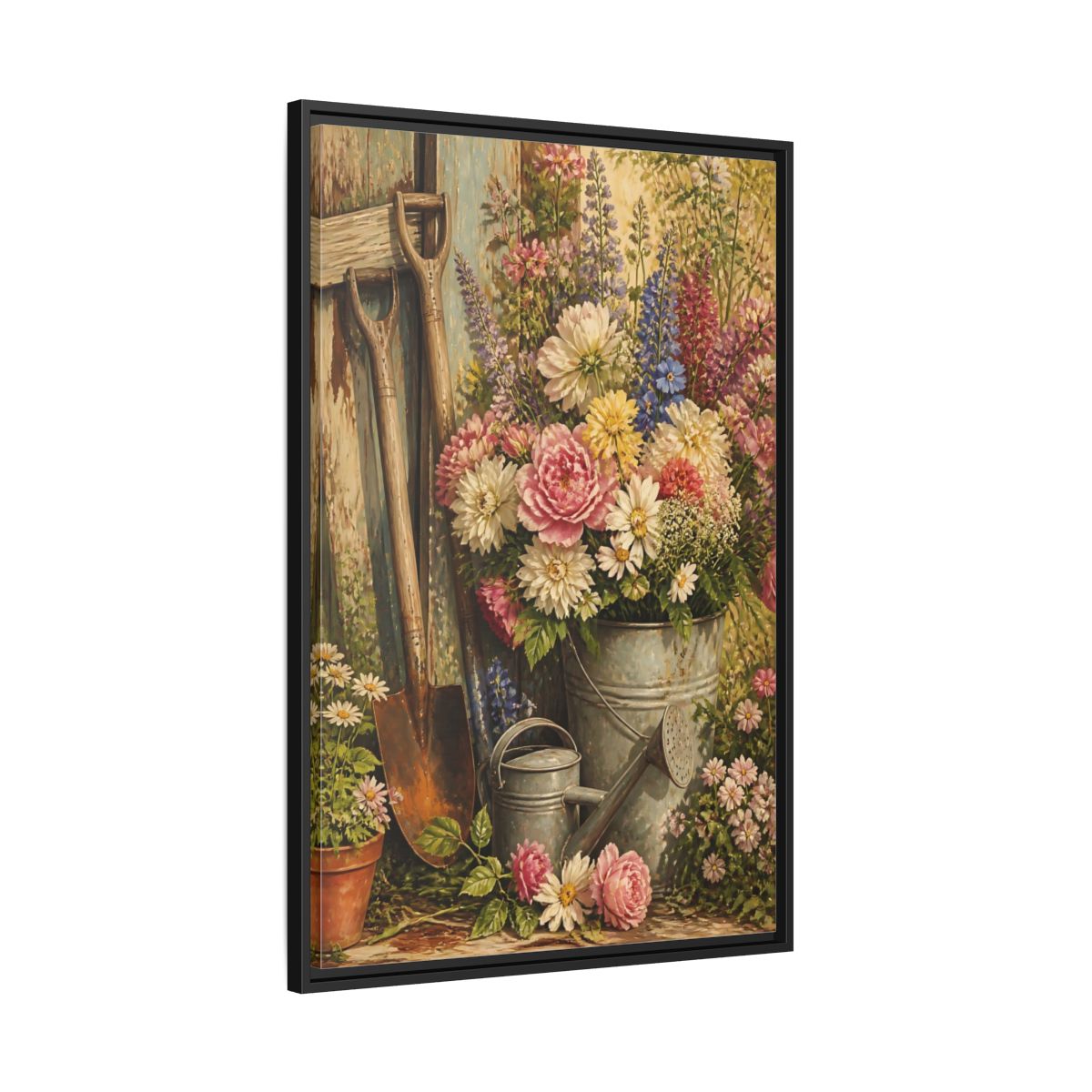 Side Mockup 13. Rustic Garden Bouquet shown as framed canvas print