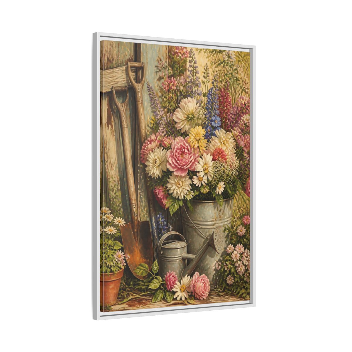 Side Mockup 9. Rustic Garden Bouquet shown as framed canvas print