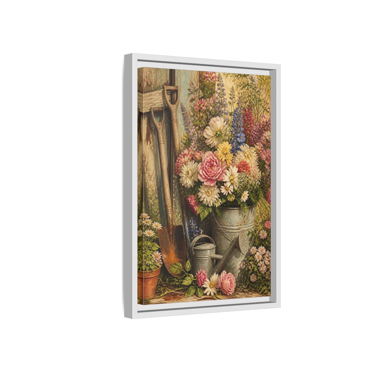 Side Mockup 4. Rustic Garden Bouquet shown as framed canvas print