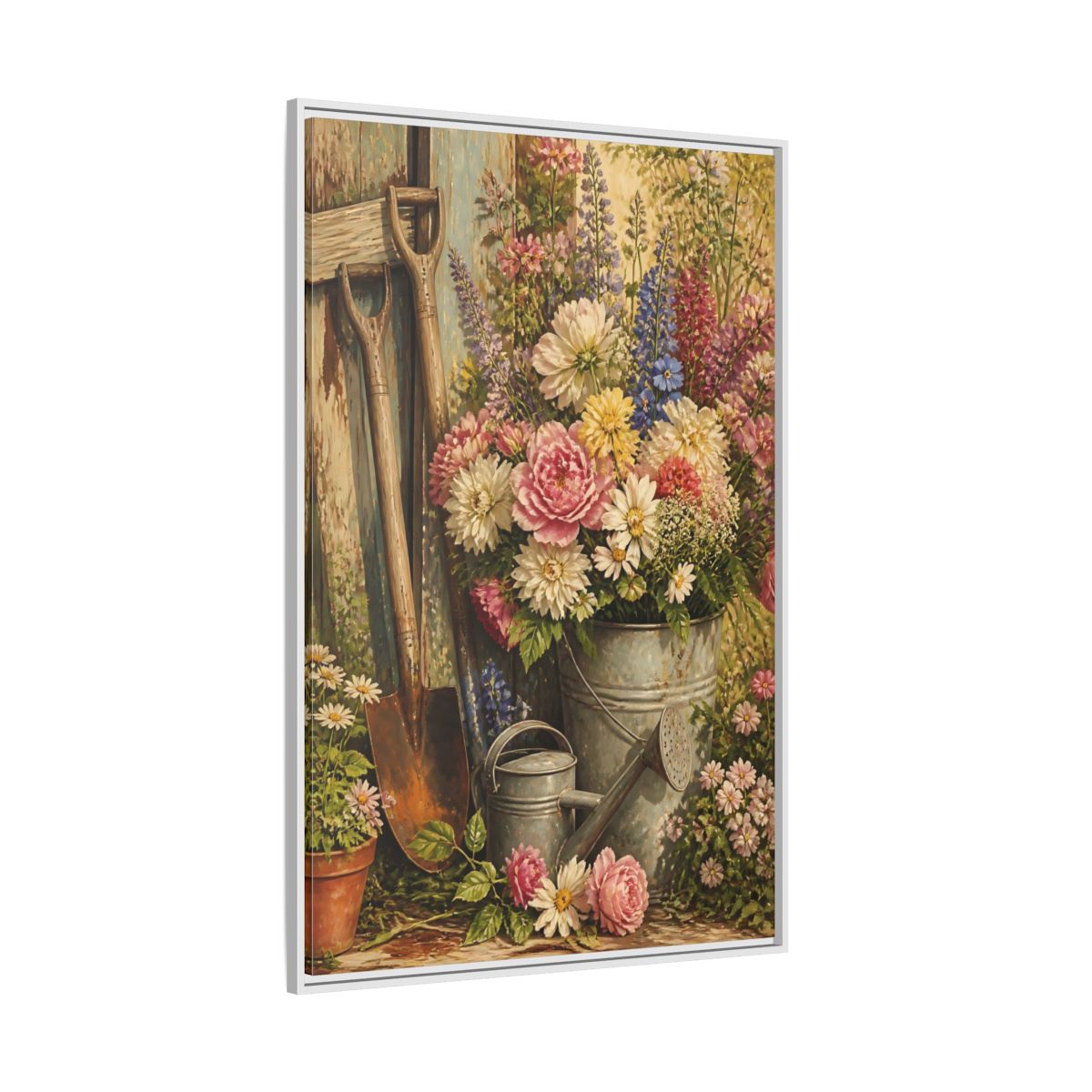Side Mockup 7. Rustic Garden Bouquet shown as framed canvas print