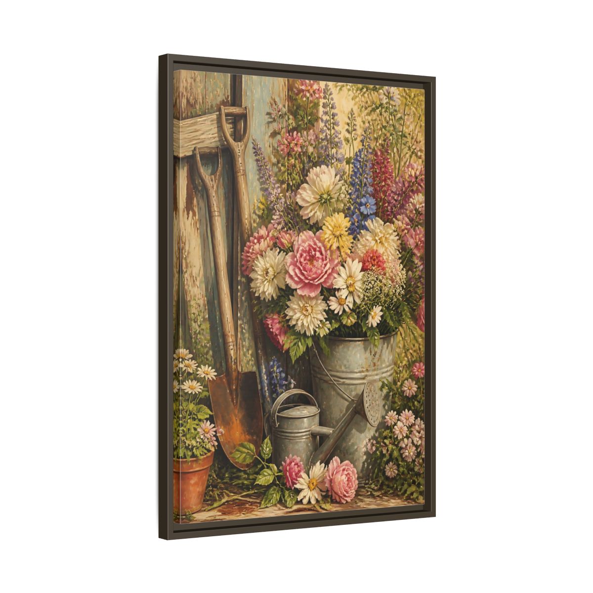 Side Mockup 11. Rustic Garden Bouquet shown as framed canvas print