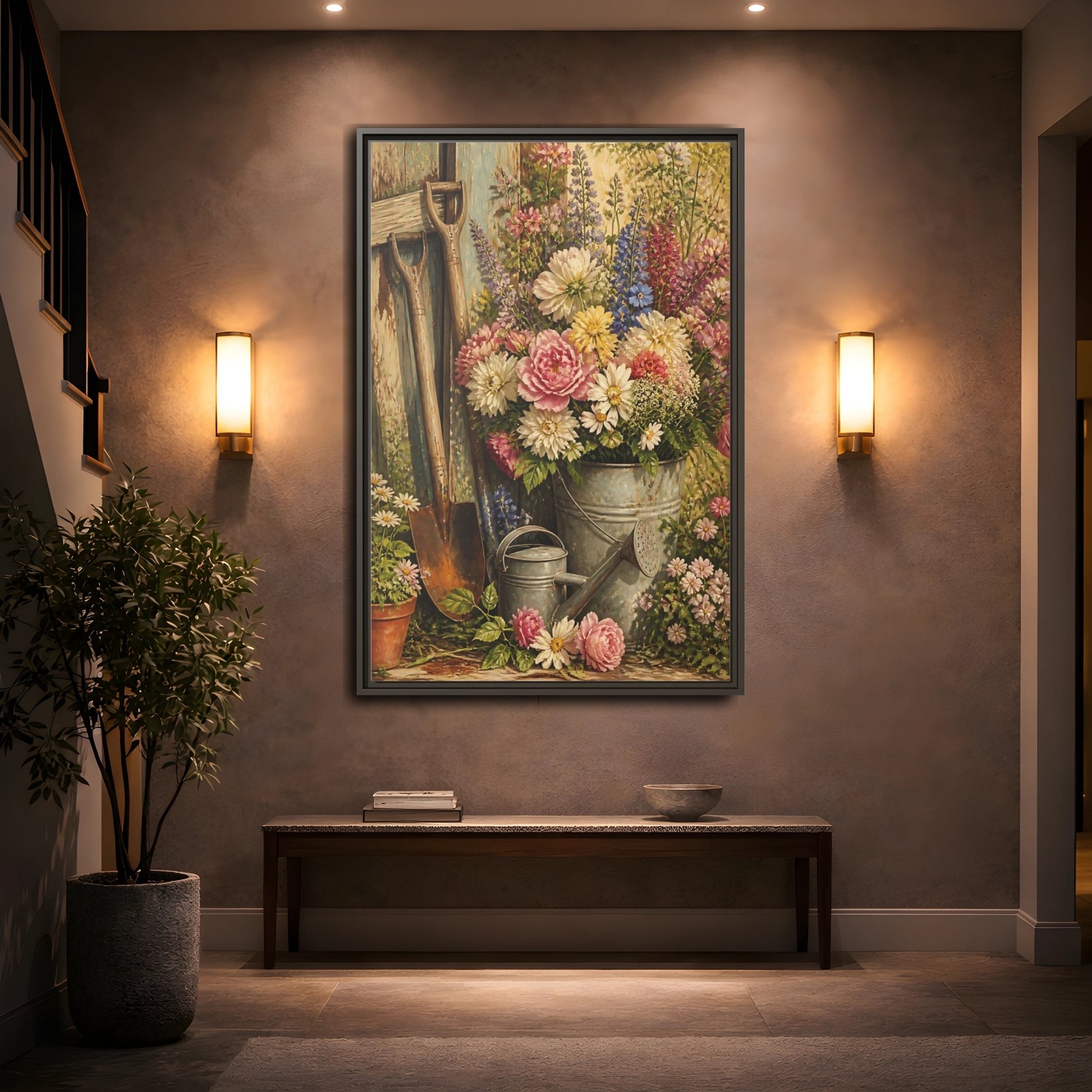 Mockup 2. Rustic Garden Bouquet shown as framed canvas print