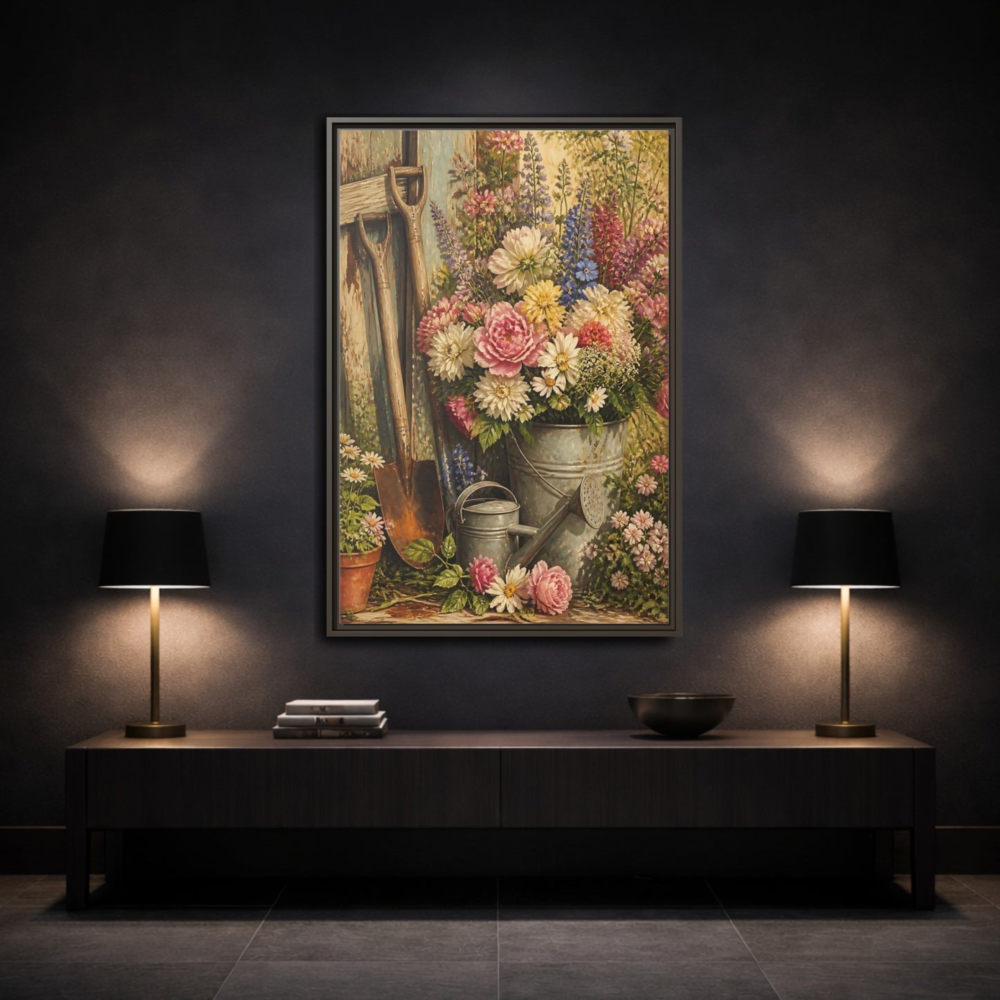 Mockup 3. Rustic Garden Bouquet shown as framed canvas print