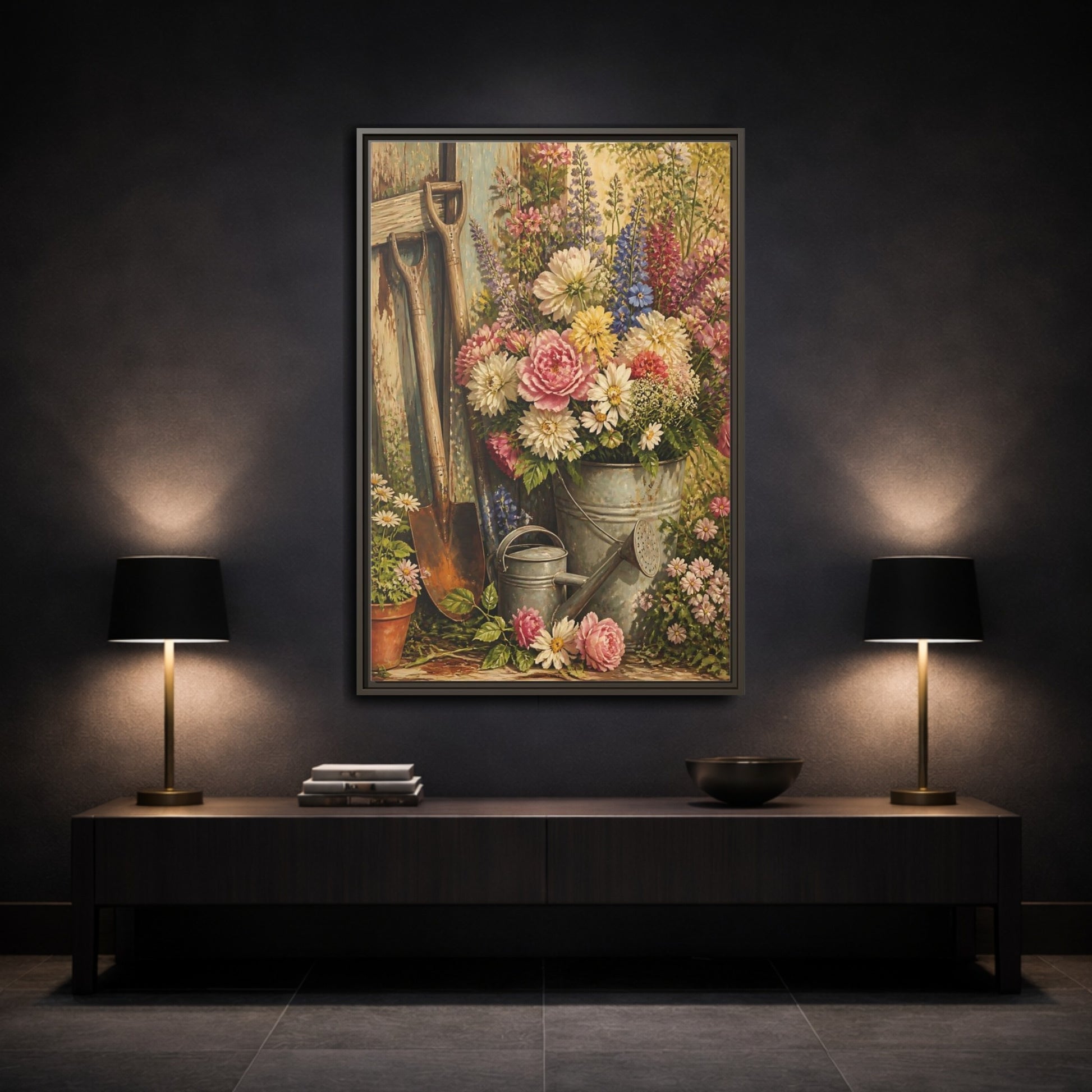 Mockup 3. Rustic Garden Bouquet shown as framed canvas print