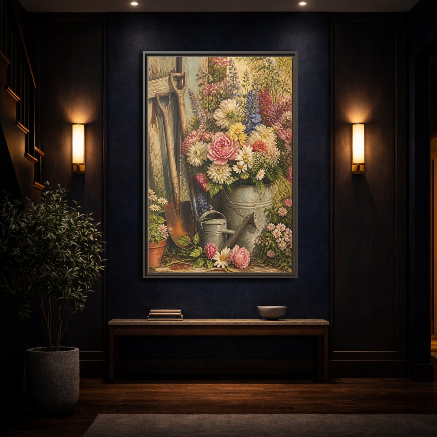 Mockup 4. Rustic Garden Bouquet shown as framed canvas print
