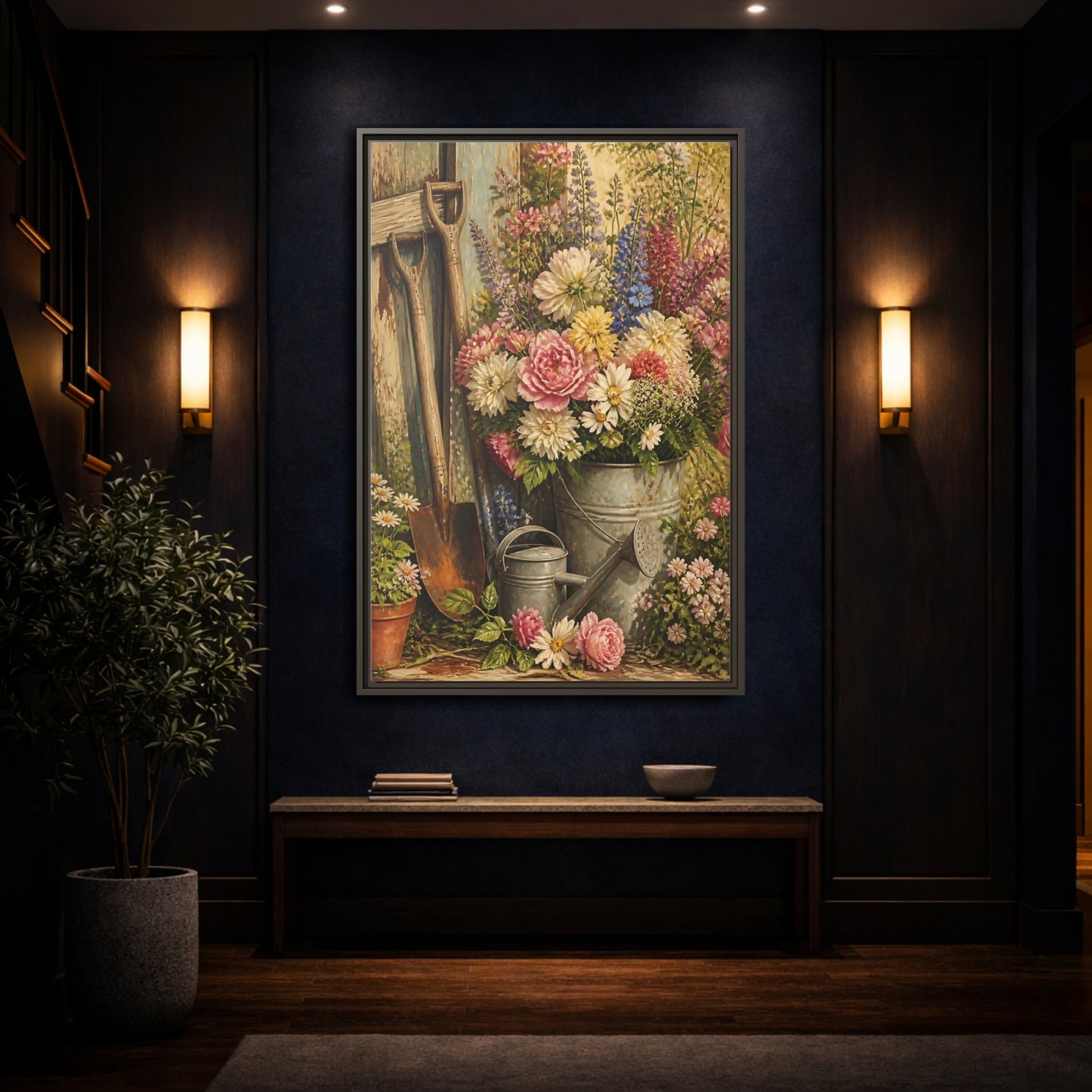 Mockup 4. Rustic Garden Bouquet shown as framed canvas print