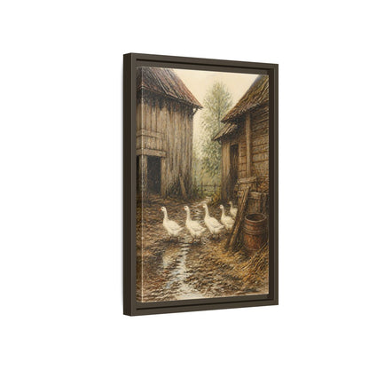 Side Mockup 5. Rustic Geese Farmyard shown as framed canvas print