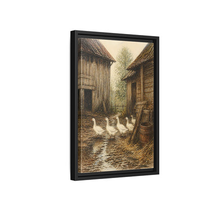 Side Mockup 6. Rustic Geese Farmyard shown as framed canvas print