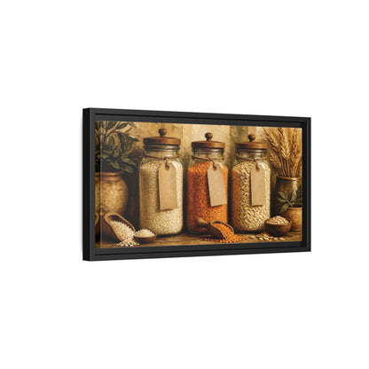 Side Mockup 8. Rustic Glass Jars Of Grains shown as framed canvas print