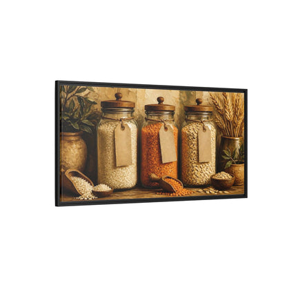 Side Mockup 5. Rustic Glass Jars Of Grains shown as framed canvas print