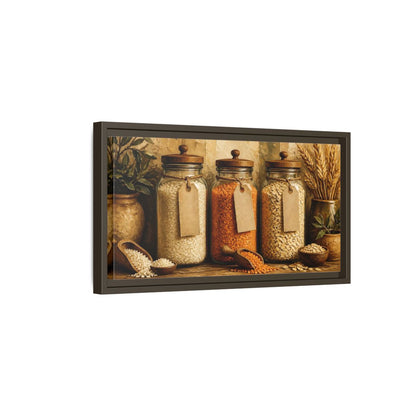 Side Mockup 7. Rustic Glass Jars Of Grains shown as framed canvas print