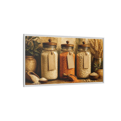 Side Mockup 3. Rustic Glass Jars Of Grains shown as framed canvas print