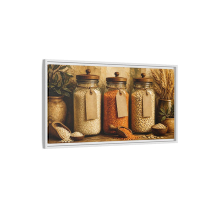 Side Mockup 1. Rustic Glass Jars Of Grains shown as framed canvas print