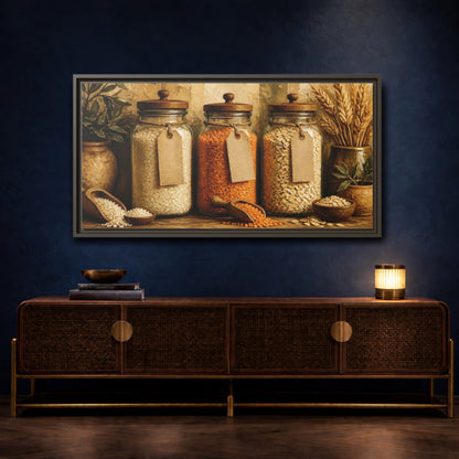Mockup 4. Rustic Glass Jars Of Grains shown as framed canvas print