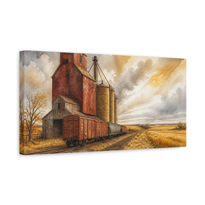 Side Mockup 3. Rustic Grain Elevator shown as canvas print