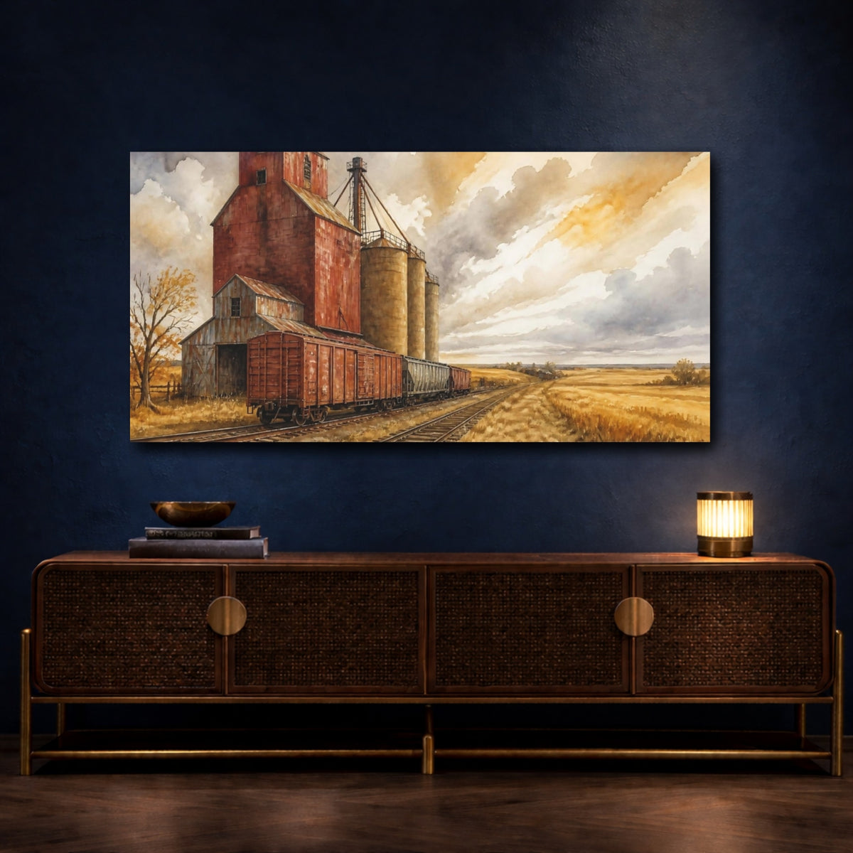 Mockup 4. Rustic Grain Elevator shown as canvas print