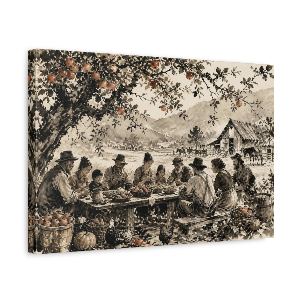 Side Mockup 4. Rustic Harvest Supper shown as canvas print
