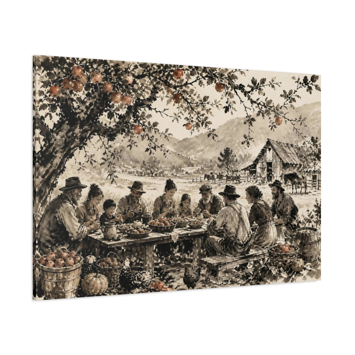 Side Mockup 1. Rustic Harvest Supper shown as canvas print