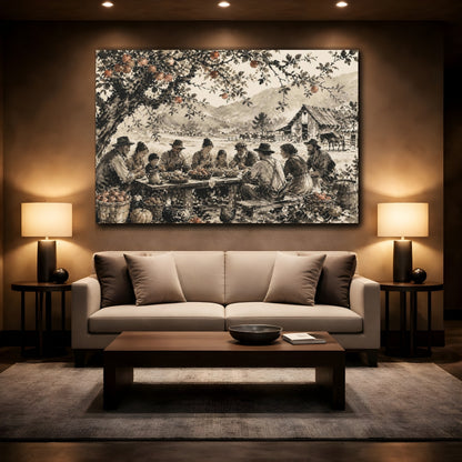 Mockup 2. Rustic Harvest Supper shown as canvas print