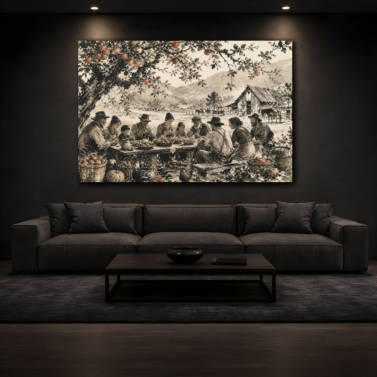 Mockup 3. Rustic Harvest Supper shown as canvas print