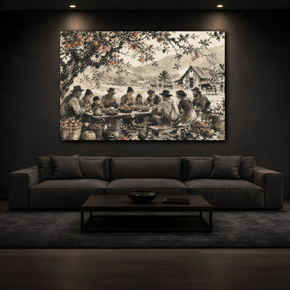 Mockup 3. Rustic Harvest Supper shown as canvas print