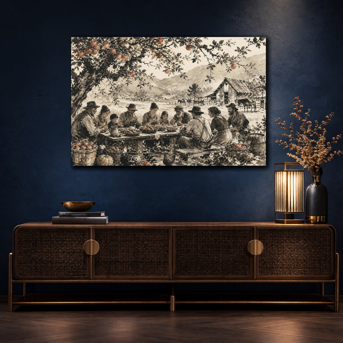 Mockup 4. Rustic Harvest Supper shown as canvas print