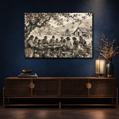 Mockup 4. Rustic Harvest Supper shown as canvas print