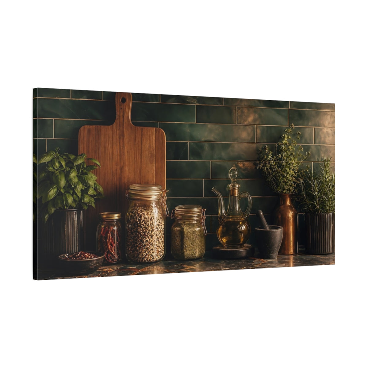 Main Mockup. Rustic Herb Kitchen Display shown as canvas print