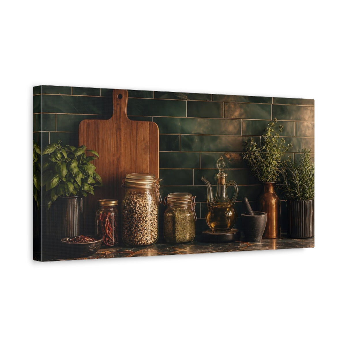 Side Mockup 3. Rustic Herb Kitchen Display shown as canvas print
